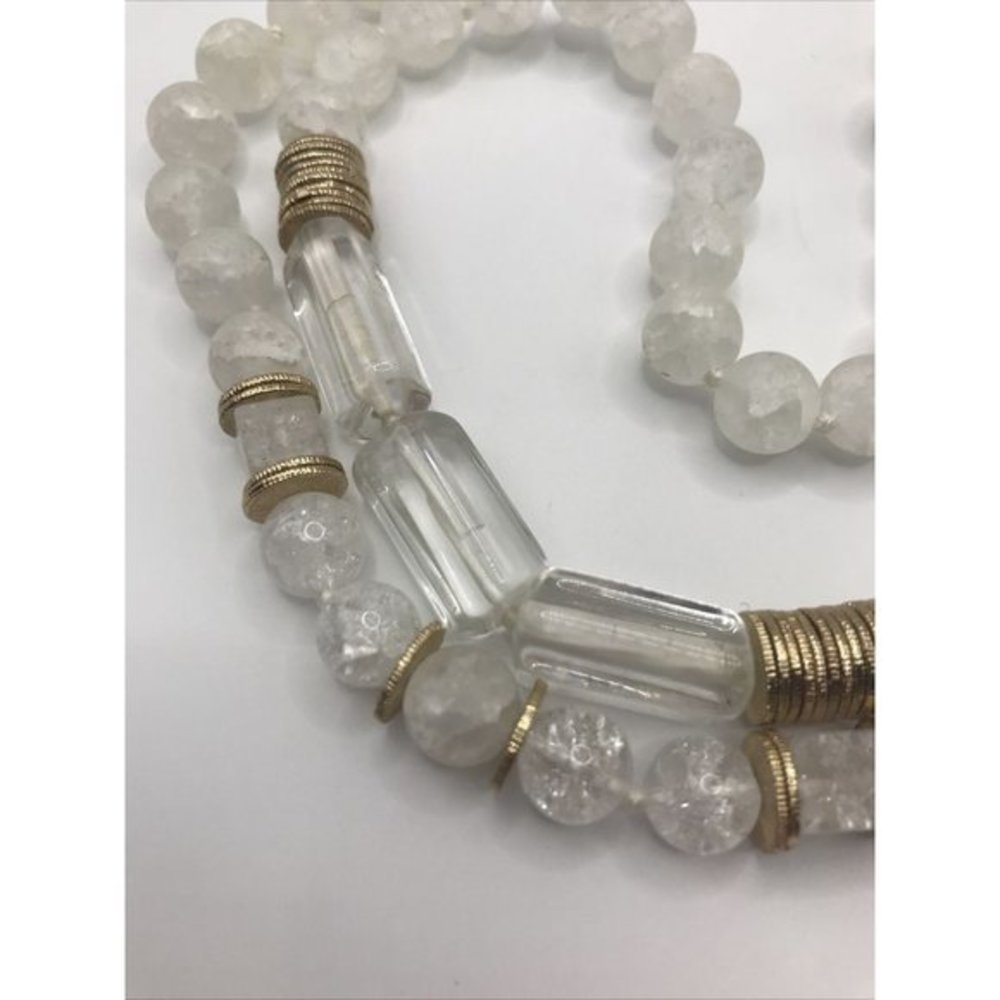 AKOLA Crackle Gold Plated Disc Frosted Knotted NWT 38" Long Necklace Beads white - Picture 4 of 11